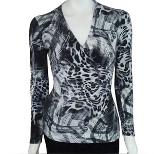 Vintage Cache LS Animal Print Plaid V-Neck Bodycon Sweater Sz. L